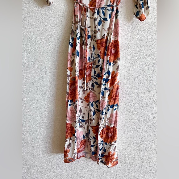 Saltwater Luxe • orange floral button down midi dress - Picture 3 of 5